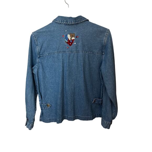 Christopher & Banks Denim Shirt Embroidered Teddy Bears Blue Womens Size Medium - Picture 3 of 10